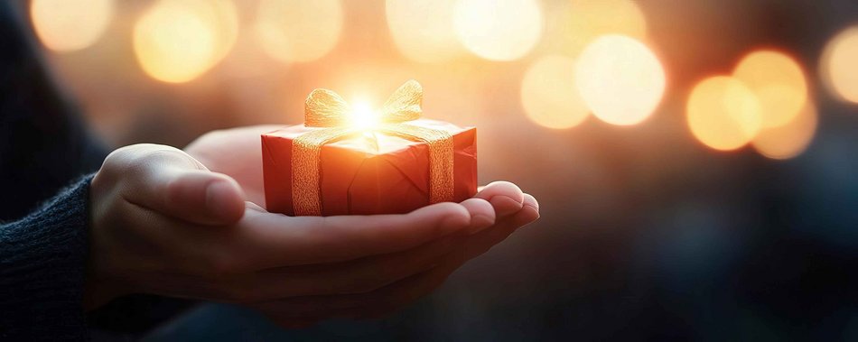 Hände halten ein kleines Geschenk in der Hand